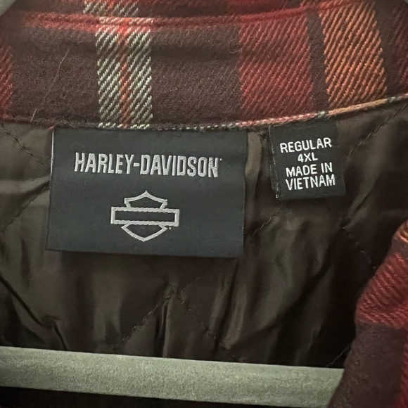 Harley-Davidson 4XL Quilted Plaid Flannel Shacket Bar & Shield Logo Red/Orange - Picture 5 of 7